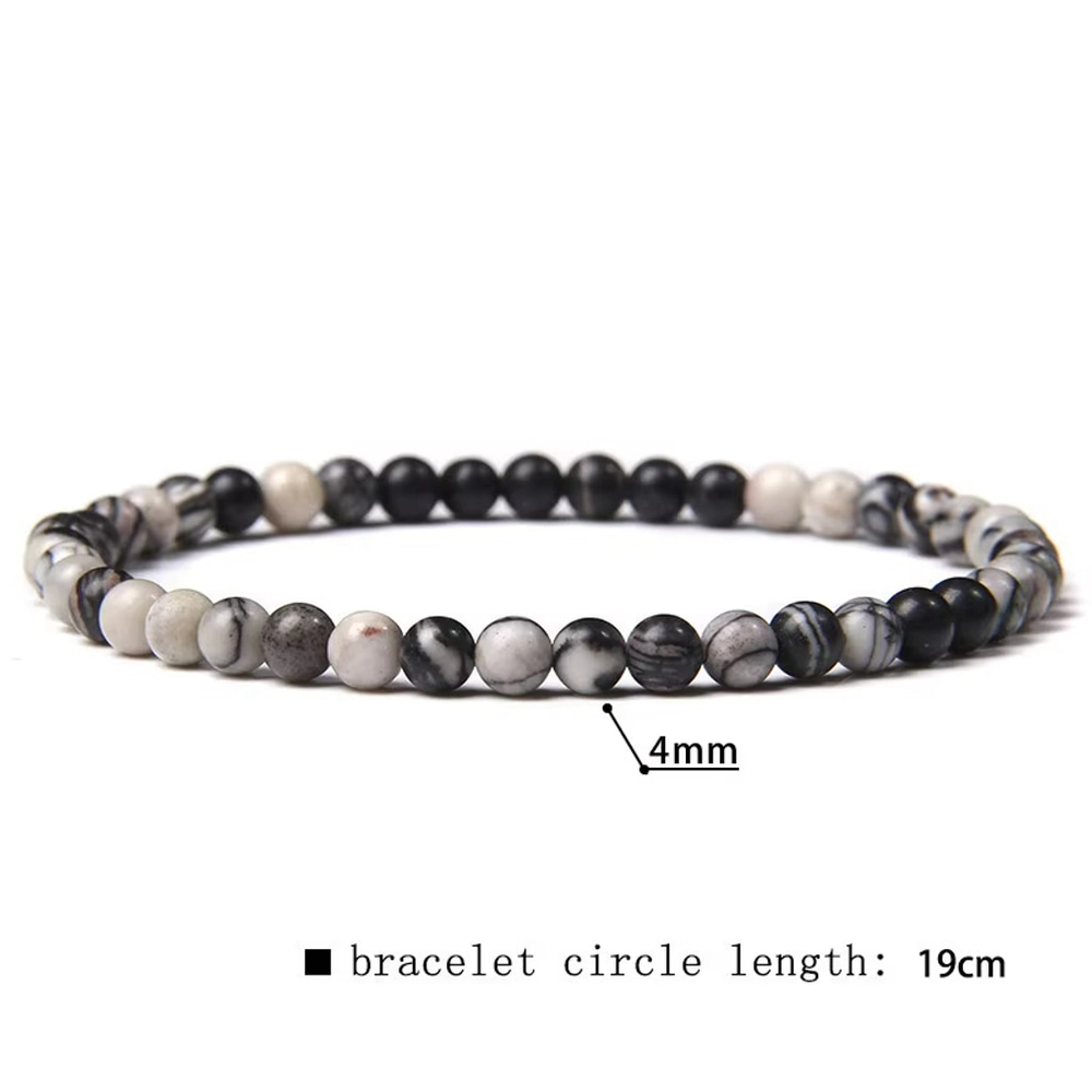 4mm Black Web Stone Natural Gemstone Beaded Stretchy Bracelet NWT